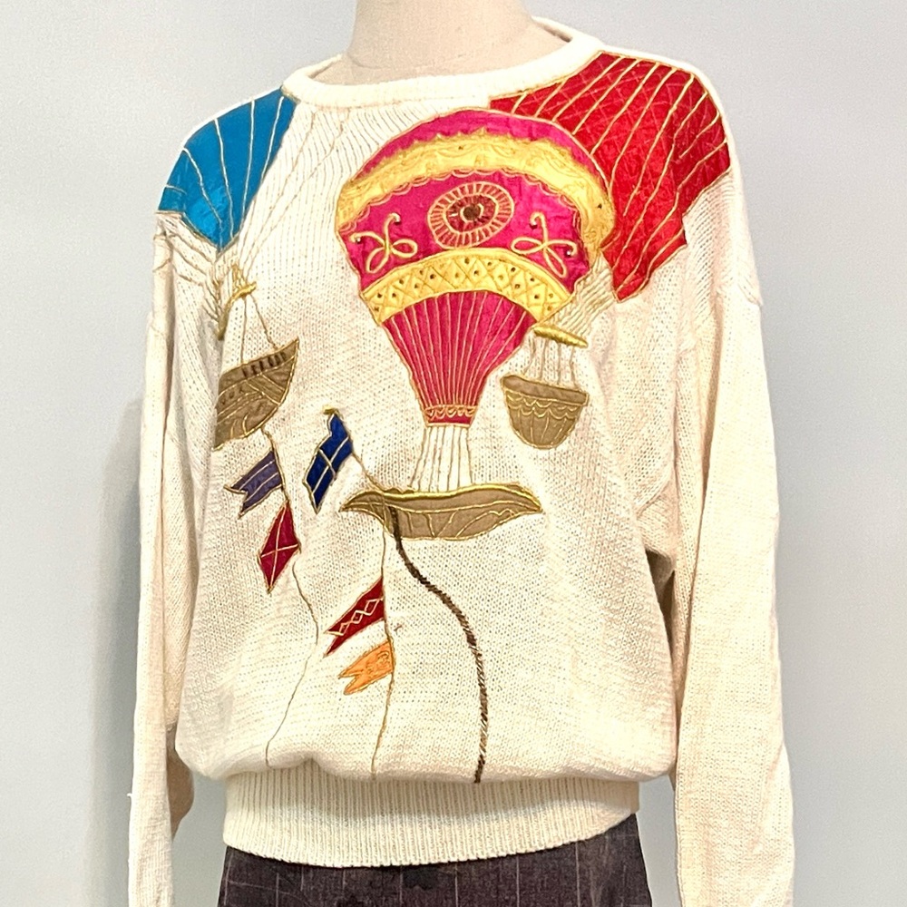 VTG Bonnie Boerer & Co.,Ramie & Soft Cotton Blend,Hot Air Balloon Sweater,Size S - Picture 2 of 12